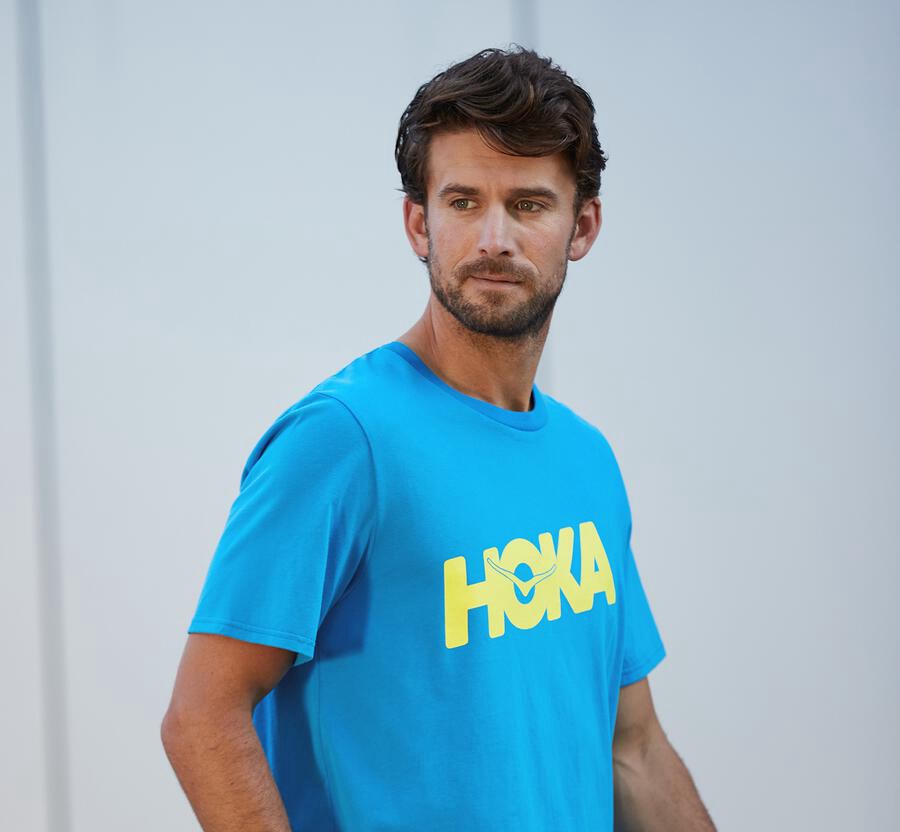 Hoka One One Mens Tee - Brand - Blue - QCWS67209